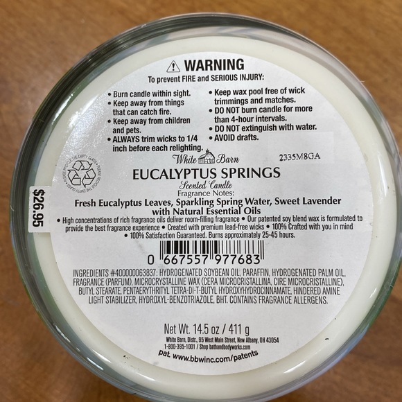 NWT.  Bath & Body Works, (White Barn), 3-wick candle. - Picture 5 of 6